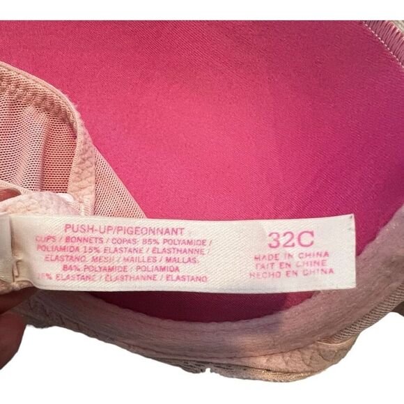 PINK Victoria's Secret Bra Womens Size 32C Floral Lace Push-Up Bra Light Pink - Picture 7 of 9
